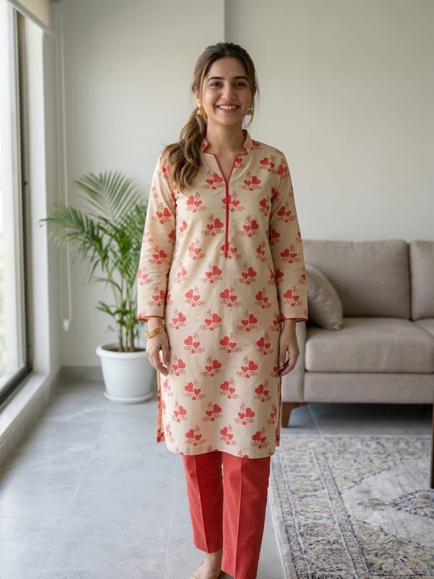 Heart Print Unstitched 2 Piece Suit – Thana Dora Fabric | Casual Summer Wear