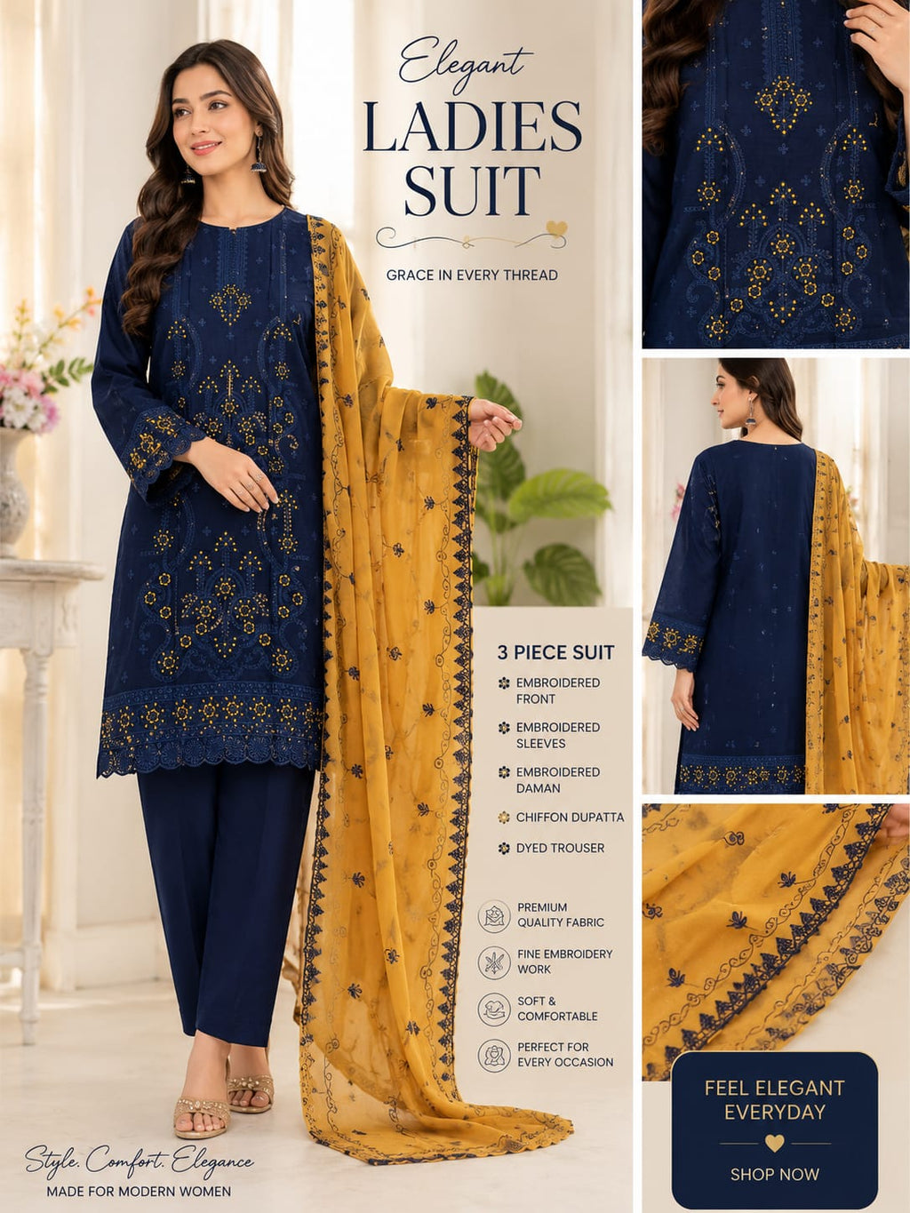 Pure Bana Dora Lawn 3 Piece Suit – Premium Embroidered Collection