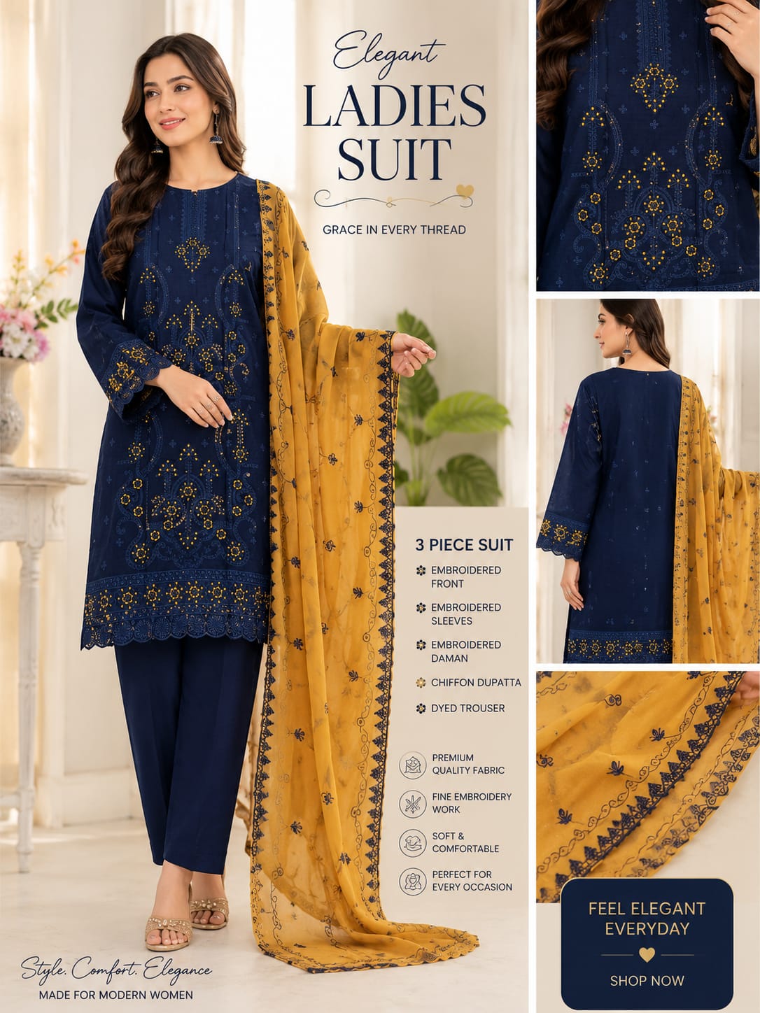 Pure Bana Dora Lawn 3 Piece Suit – Premium Embroidered Collection