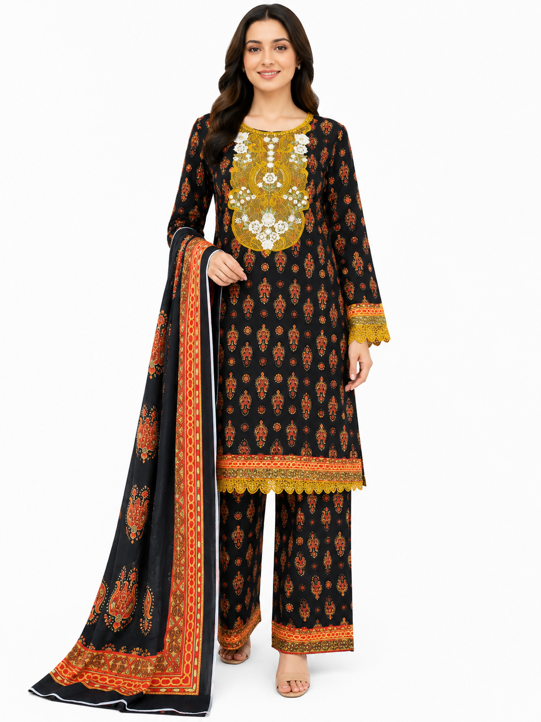 Elegant Printed Lawn 3 Piece Suit with Patchwork | Summer Collection