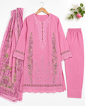 Premium Lawn Cotton 3-Piece Embroidered Suit with Printed Dupatta